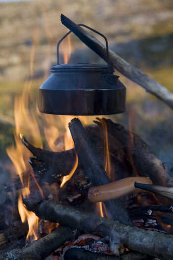 Campfire coffee and sausage